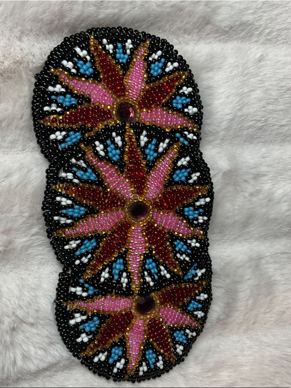Hand-Beaded Floral Hair Accessory - Pink, Blue & Gold Accents